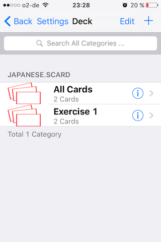 study cards: category view