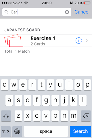 study cards: search view